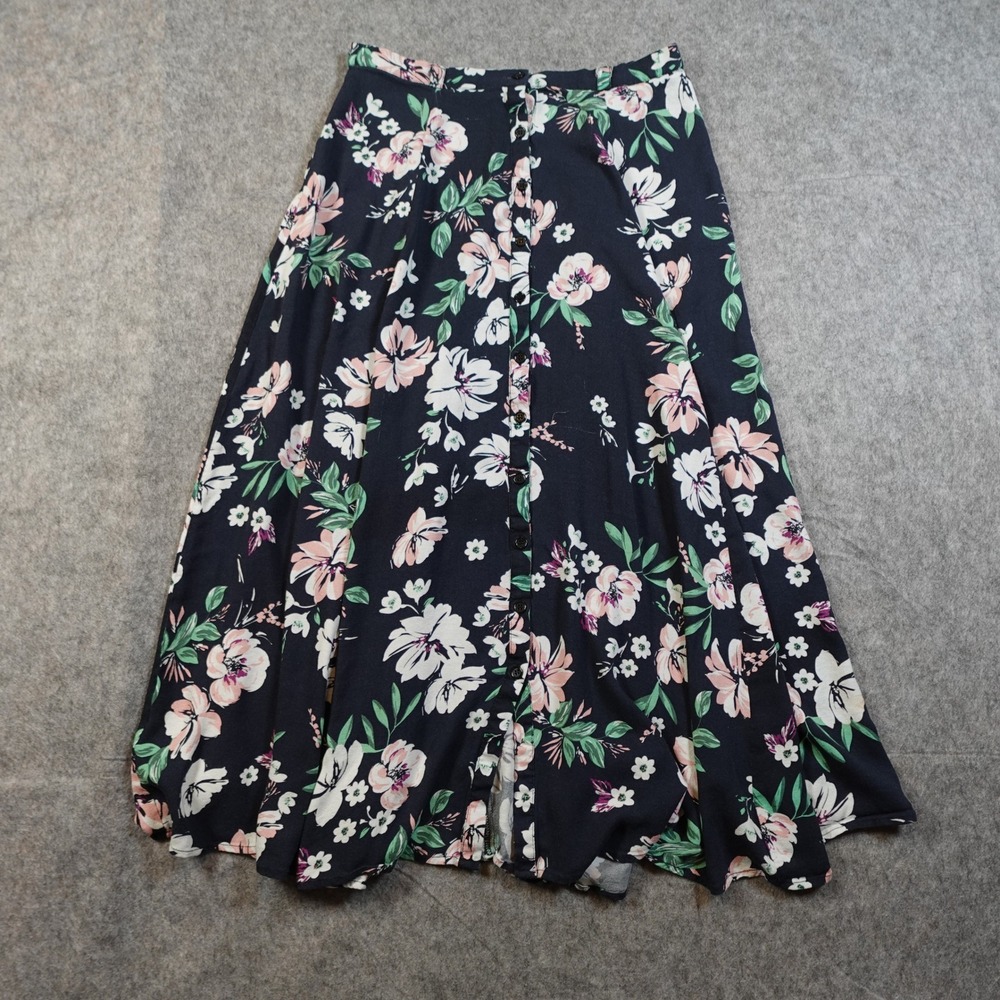 Yumi Kim Skirt Womens Medium Midi Floral ALine Button Front Flowy Navy Pink